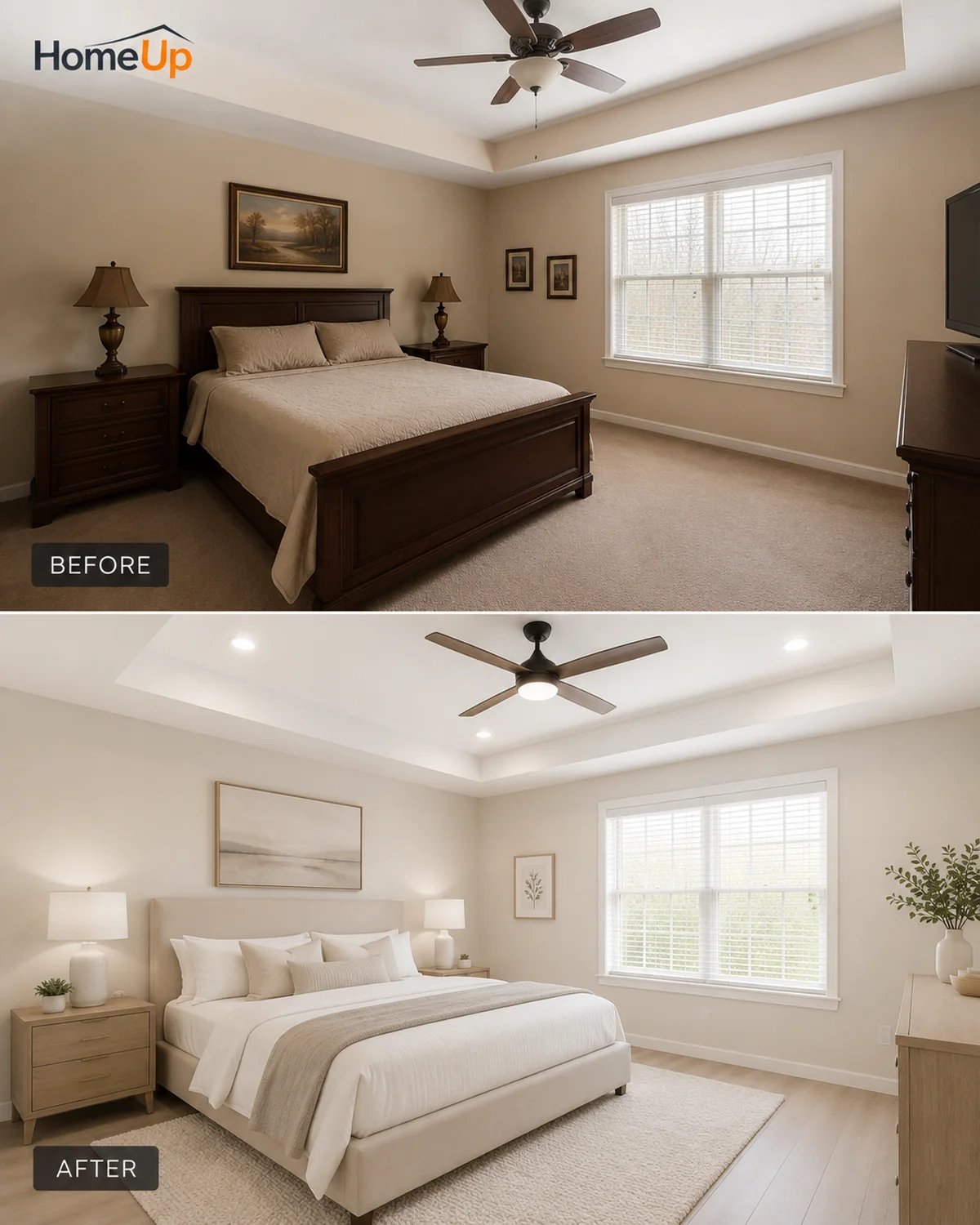 Bedroom before and after