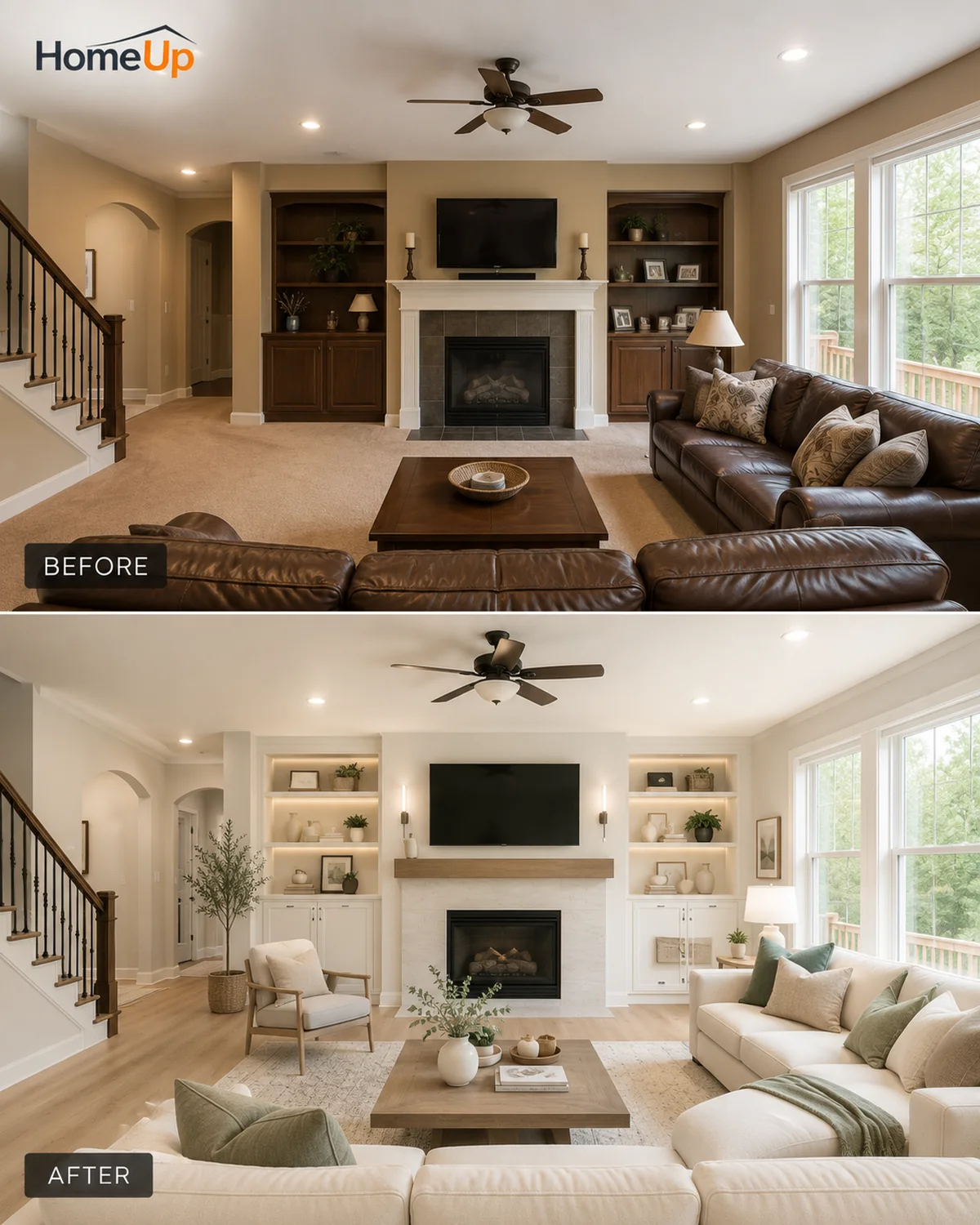 Living room before and after